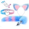Cute Fox Tail Anal Plug Cat Ears Headbands Set Adult Games Nipple Clip Neck Collar Erotic Cosplay Sex Toys For Women XN0249