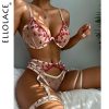 Ellolace Sensual Lingerie Woman Love Embroidery Deep-V Bra Garters 3-Piece Luxury Sexy Transparent Set Lace Exotic Underwear